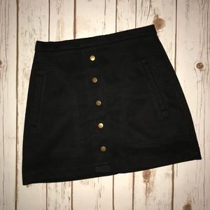 Black Suede Button Front Skirt